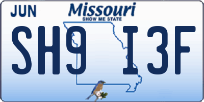 MO license plate SH9I3F