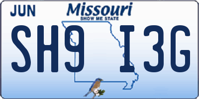 MO license plate SH9I3G