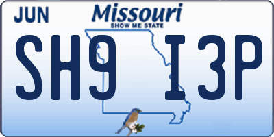 MO license plate SH9I3P