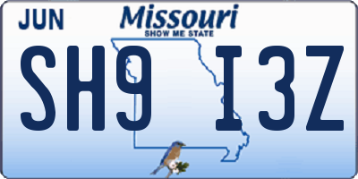 MO license plate SH9I3Z