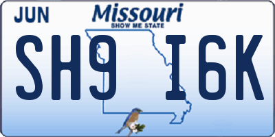 MO license plate SH9I6K