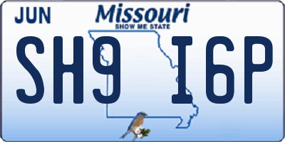 MO license plate SH9I6P
