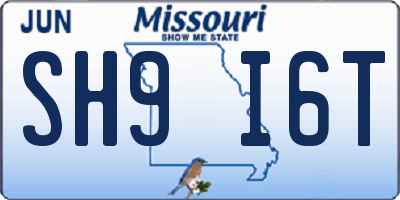 MO license plate SH9I6T