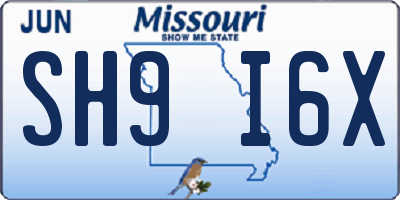 MO license plate SH9I6X
