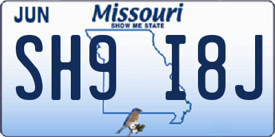 MO license plate SH9I8J