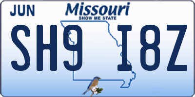 MO license plate SH9I8Z