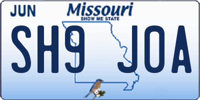 MO license plate SH9J0A