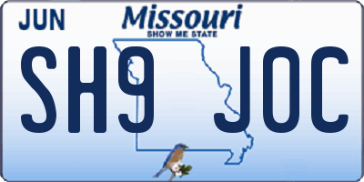 MO license plate SH9J0C