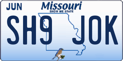 MO license plate SH9J0K