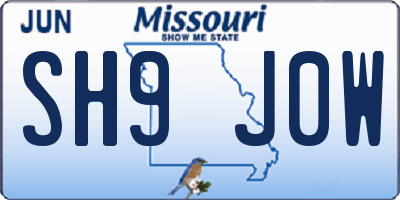 MO license plate SH9J0W