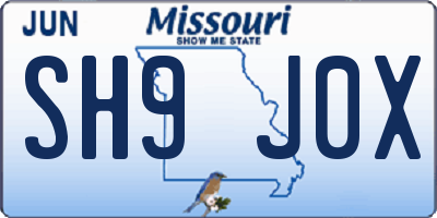 MO license plate SH9J0X