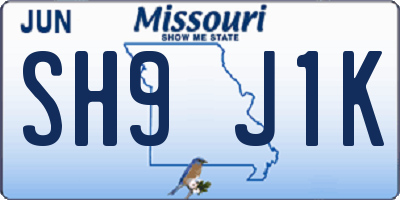 MO license plate SH9J1K