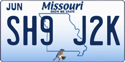 MO license plate SH9J2K