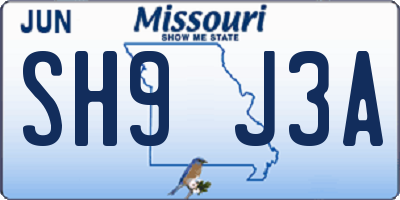 MO license plate SH9J3A