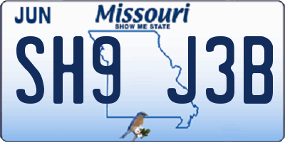 MO license plate SH9J3B