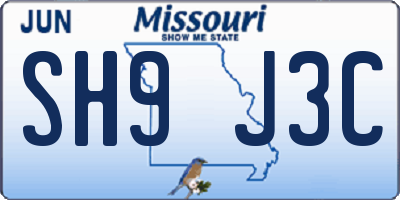 MO license plate SH9J3C