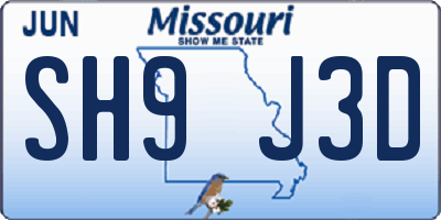 MO license plate SH9J3D