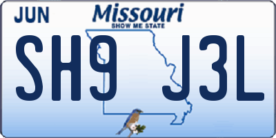 MO license plate SH9J3L