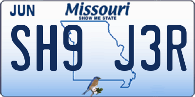 MO license plate SH9J3R