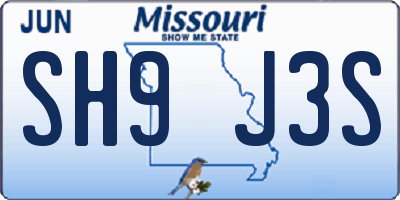 MO license plate SH9J3S