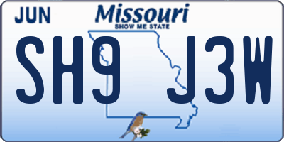MO license plate SH9J3W