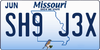 MO license plate SH9J3X