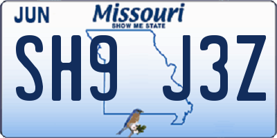 MO license plate SH9J3Z