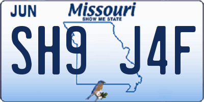 MO license plate SH9J4F