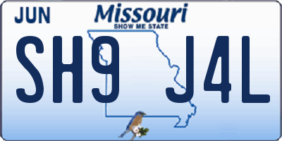 MO license plate SH9J4L