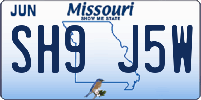 MO license plate SH9J5W