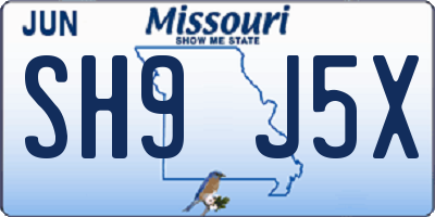 MO license plate SH9J5X