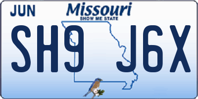 MO license plate SH9J6X