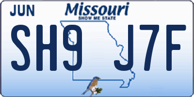 MO license plate SH9J7F