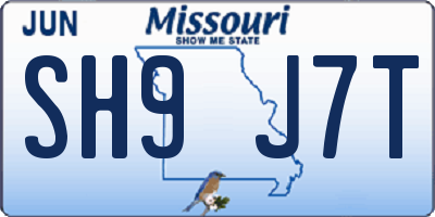MO license plate SH9J7T