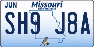 MO license plate SH9J8A