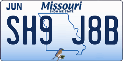 MO license plate SH9J8B