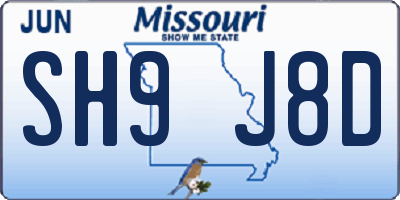 MO license plate SH9J8D