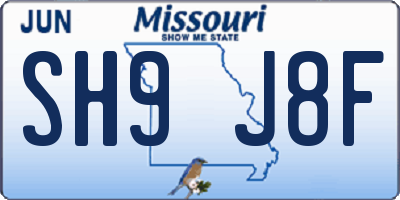 MO license plate SH9J8F