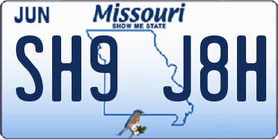 MO license plate SH9J8H