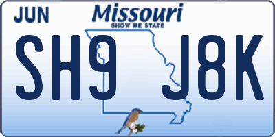 MO license plate SH9J8K