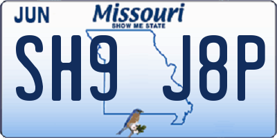 MO license plate SH9J8P