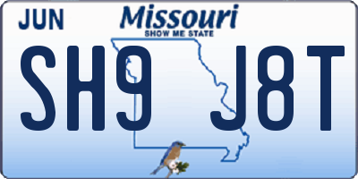 MO license plate SH9J8T