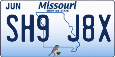 MO license plate SH9J8X