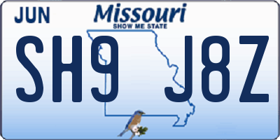 MO license plate SH9J8Z