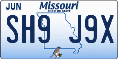 MO license plate SH9J9X