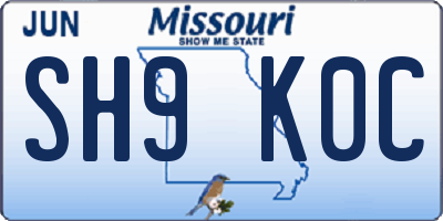 MO license plate SH9K0C