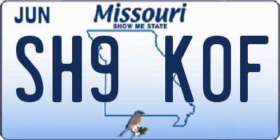 MO license plate SH9K0F