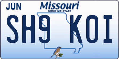 MO license plate SH9K0I