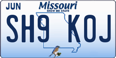 MO license plate SH9K0J