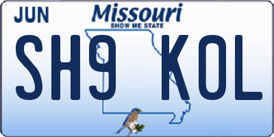 MO license plate SH9K0L